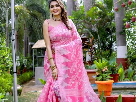 Partywear Designer Pink Jamdani contton Fancy Saree - Starwalk For Discount