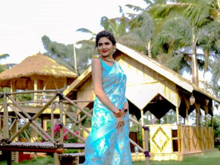 Partywear Designer Sky Blue Jamdani contton Fancy Saree - Starwalk Hot on Sale