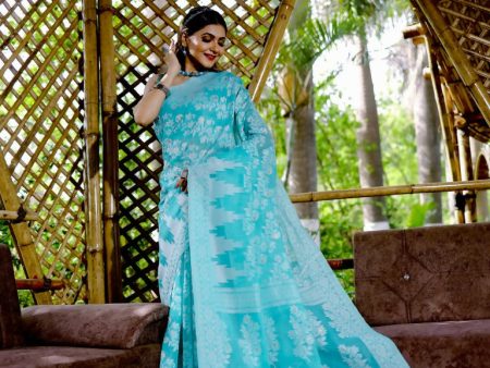 Partywear Designer Rama Jamdani contton Fancy Saree - Starwalk Online