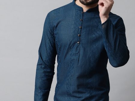 Jompers Men s Embroiderd Kurta - Teal For Sale