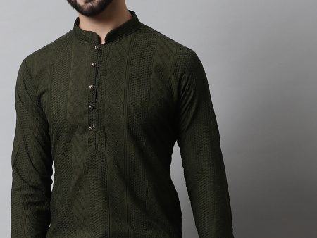 Jompers Men s Embroiderd Kurta - Olive Discount