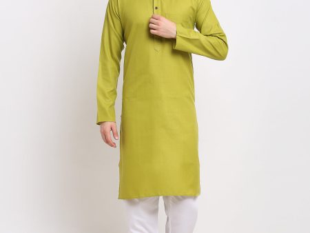 Jompers Men s Cotton Solid Kurta Pyjama - Olive on Sale