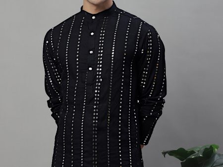 Jompers Men s Embroidered Mirror Work Kurta - Black Fashion