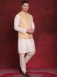 Jompers Men s Golden Woven Design Nehru Jacket With Kurta Pyjama Set Hot on Sale