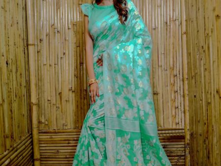 Partywear Designer Rama Jamdani contton Fancy Saree - Starwalk Online Sale