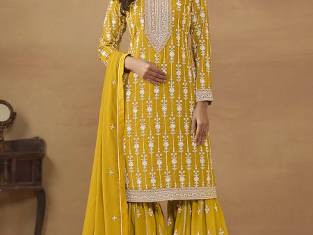 Radiant Yellow Embroidered Wedding Festive Gharara Suit - Emponline Discount