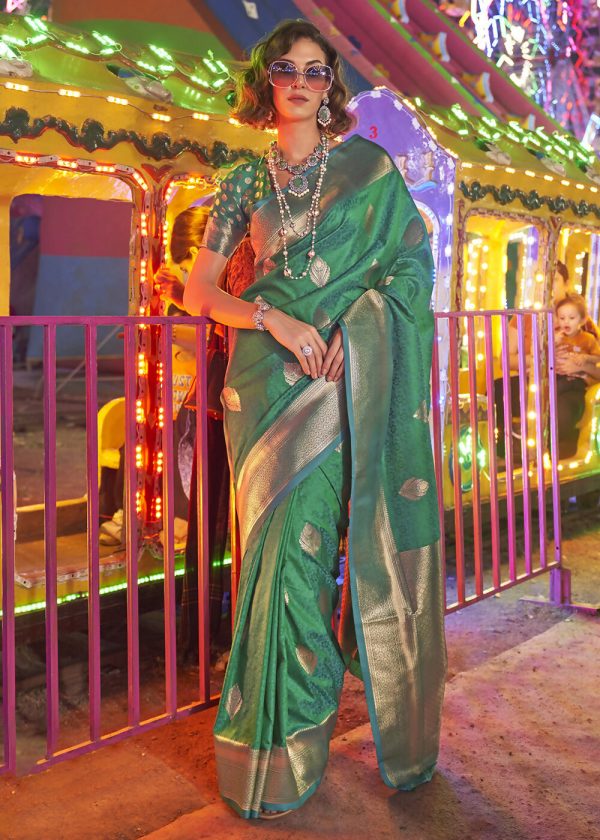 Beautiful Green Handloom Weaving Silk Saree - Emponline Online