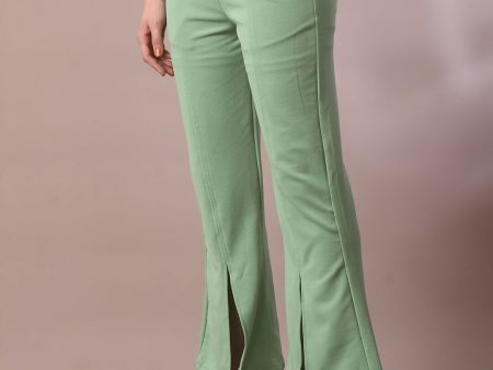 Myshka Women s Sea Green Solid Party Parallel Trousers Fashion