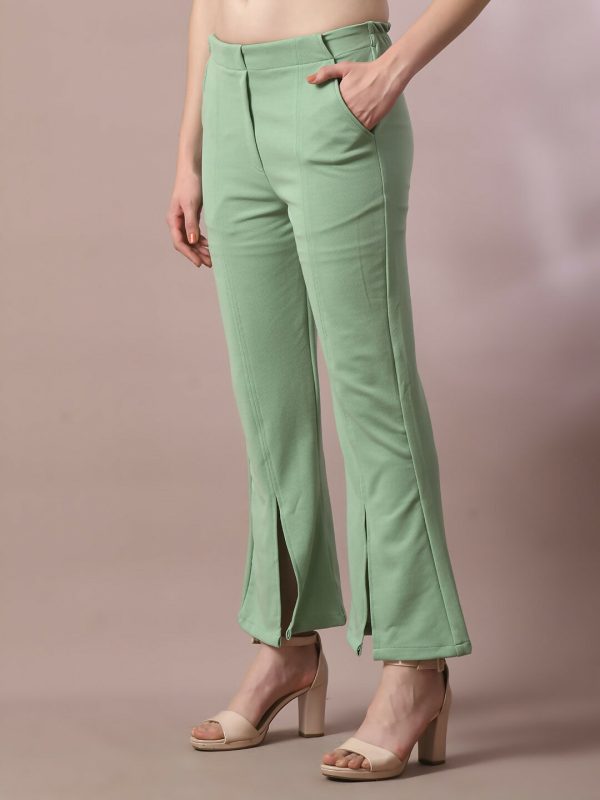 Myshka Women s Sea Green Solid Party Parallel Trousers Fashion