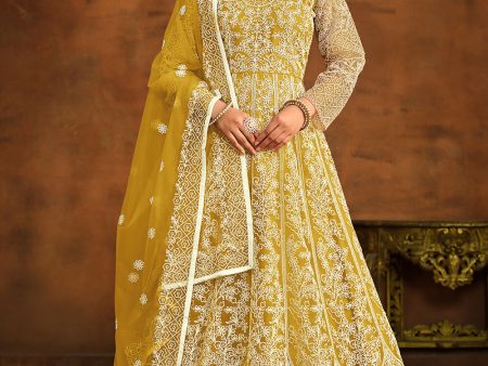 Yellow All Over Embroidered Net Wedding Anarkali Suit - Emponline For Cheap