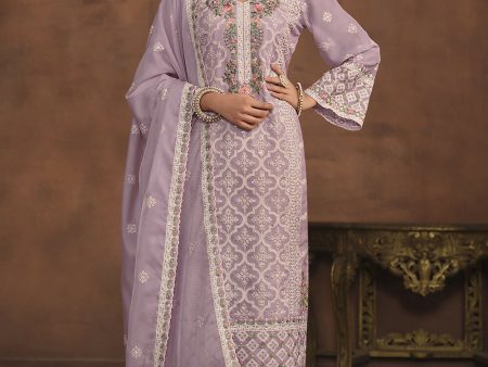 Lavender Soft Organza Embroidered Festive Salwar Suit - Emponline For Sale