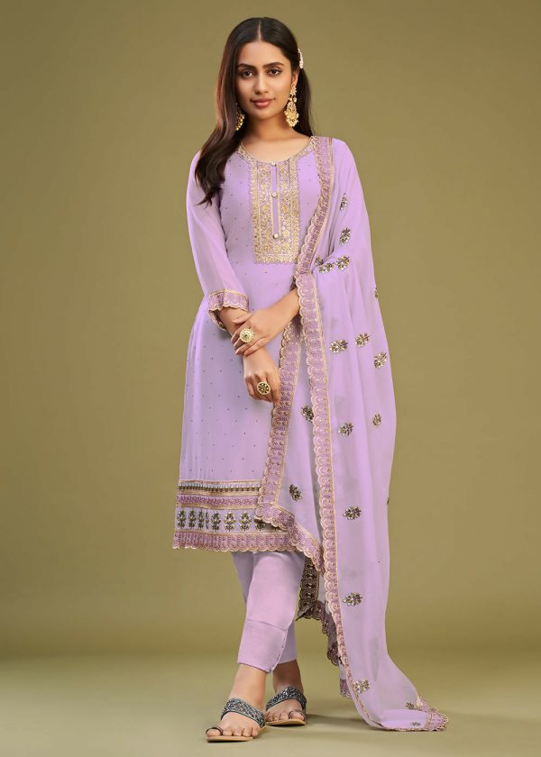 Lavender Swarovski Work & Embroidered Eid Wear Salwar Suit - Emponline Fashion