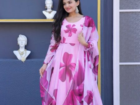 Aastha Fashion Women s Pink Tebby Silk Floral Printed Anarkali Dress with Dupatta Fashion