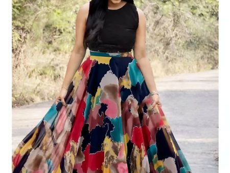 Dishitha Creation Printed Stitched Lehenga & Crop Top - Black & Black Discount