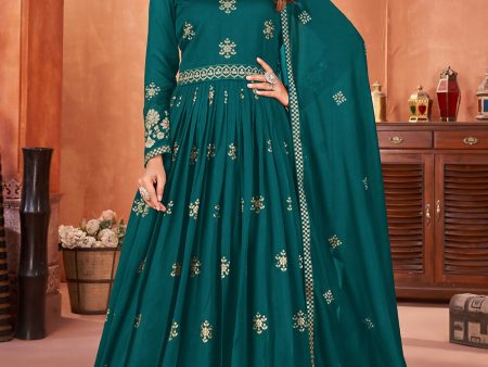 Rama Green Festive Embroidered Art Silk Anarkali Suit - Emponline For Cheap