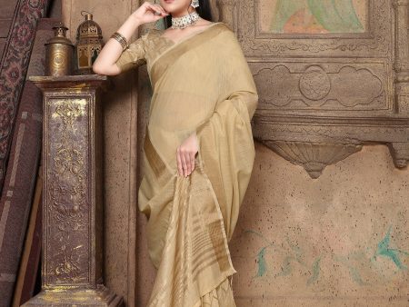 NOZ2TOZ Women s Party Wear Weaving Work Linen Saree with Un Stitched Blouse - Beige Discount