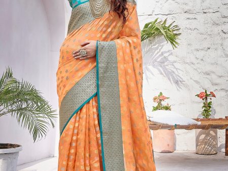 NOZ2TOZ Women s Party Wear Weaving Work Zarna Silk Saree with Un Stitched Blouse - Orange Cheap