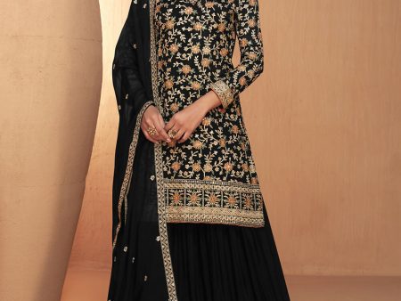 Black Real Chinnon Embroidered Wedding Festive Palazzo Suit - Emponline Hot on Sale