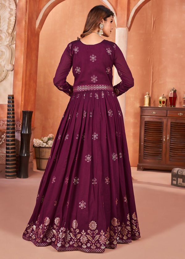 Wine Purple Festive Embroidered Art Silk Anarkali Suit - Emponline For Cheap