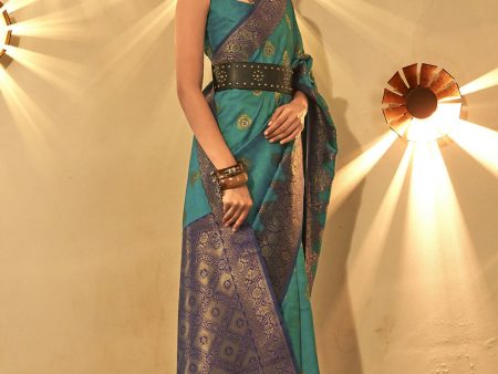 Trendy Weaving Silk Teal Green Designer Saree - Emponline For Discount