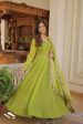 Aastha Fashion Women s Green Russian Silk Kali Pattern Work in Flair Anarkali Dress with Dupatta Supply