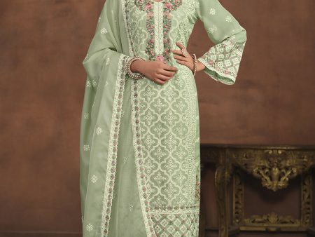 Mint Green Soft Organza Embroidered Festive Salwar Suit - Emponline Online Sale