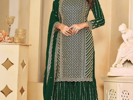 Mesmeric Green Faux Georgette Palazzo Suit with Embroidery - Emponline Online Hot Sale