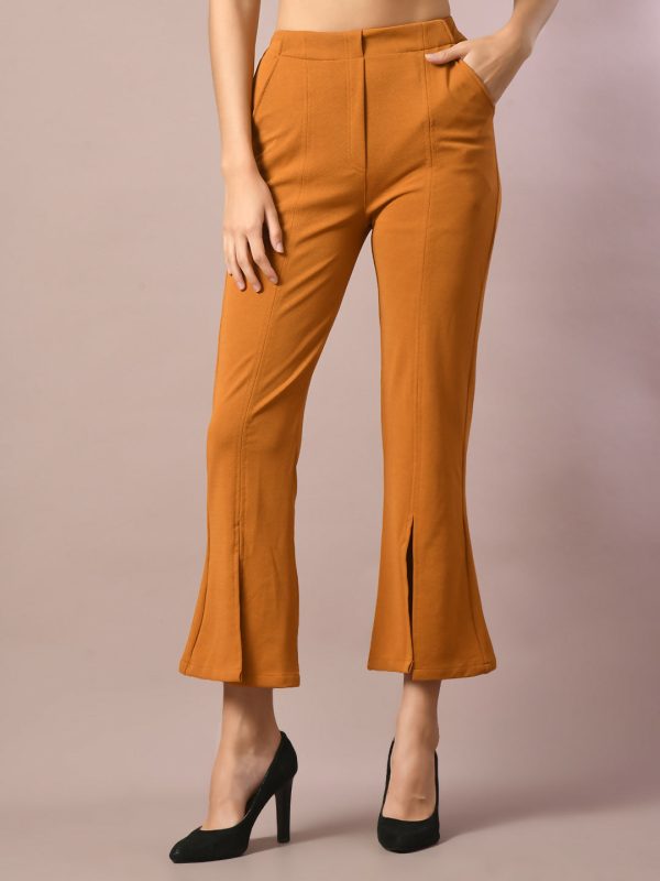 Myshka Women s Mustard Solid Party Parallel Trousers Hot on Sale