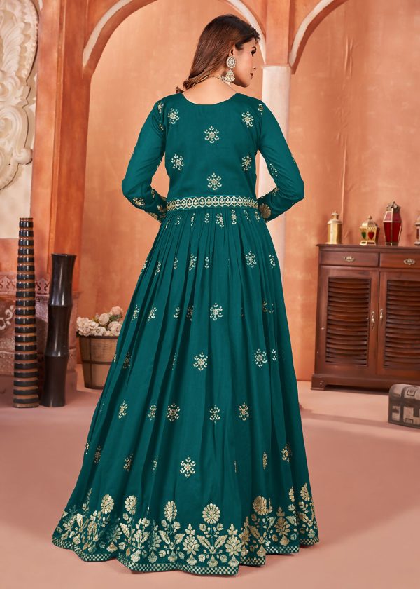 Rama Green Festive Embroidered Art Silk Anarkali Suit - Emponline For Cheap