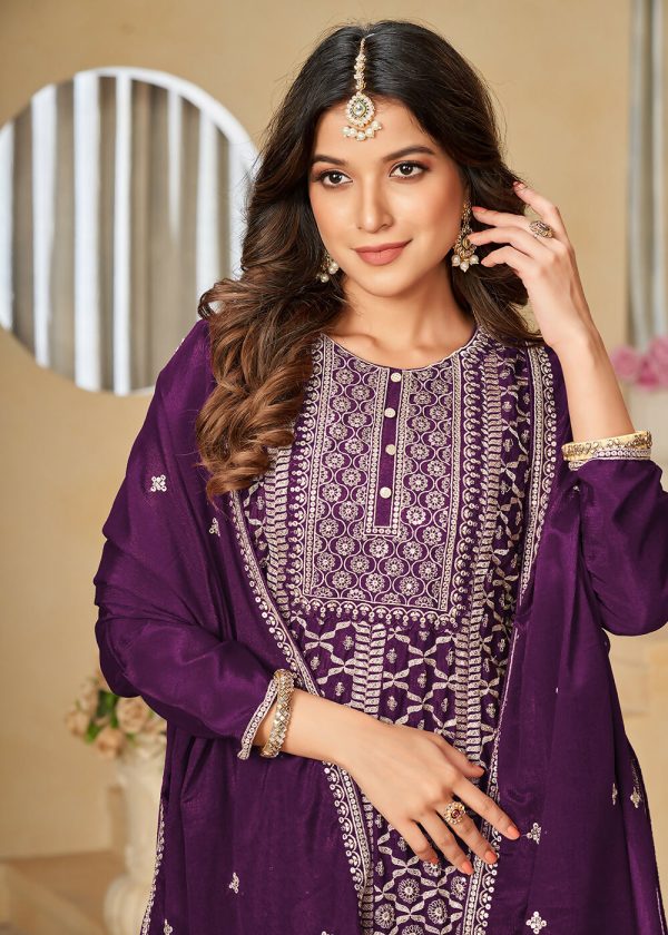 Chinnon Purple Embroidered Palazzo Salwar Suit - Emponline Cheap