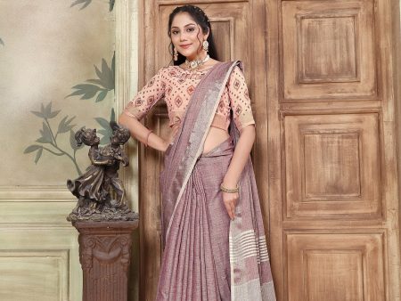 NOZ2TOZ Women s Party Wear Weaving Work Linen Saree with Un Stitched Blouse - Mauve Fashion