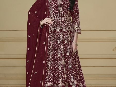 Maroon Embroidered Trendy Style Anarkali Suit - Emponline on Sale