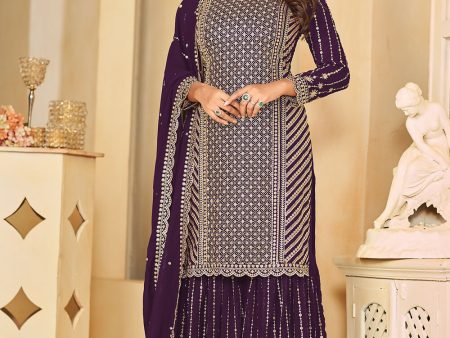 Mesmeric Purple Faux Georgette Palazzo Suit with Embroidery - Emponline Online Sale