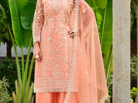 Pretty Peach Stone & Cording Work Festive Palazzo Suit - Emponline Supply