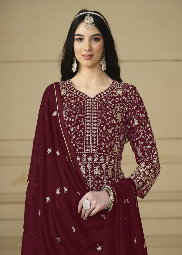 Maroon Embroidered Trendy Style Anarkali Suit - Emponline on Sale