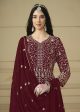 Maroon Embroidered Trendy Style Anarkali Suit - Emponline on Sale