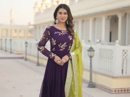 Aastha Fashion Women s Purple Faux Georgette Sequins Embroidered Anarkali Dress with Dupatta Fashion