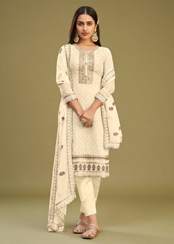 Off White Swarovski Work & Embroidered Eid Wear Salwar Suit - Emponline Online Sale