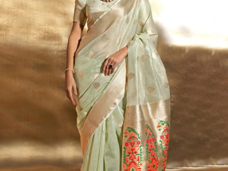 Green Handwoven Tissue Fabric Festive & Party Style Saree - Emponline Online