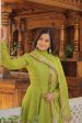 Aastha Fashion Women s Green Russian Silk Kali Pattern Work in Flair Anarkali Dress with Dupatta Supply