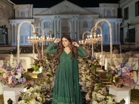 Aastha Fashion Women s Green Faux Georgette Zari Embroidery with Sequence work Gown with Dupatta Online