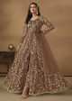 Pant Style Snuff Brown Embroidered Net Wedding Anarkali Suit - Emponline Online Hot Sale