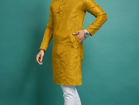 Yellow Kurta for Haldi Designer Silk Men s Kurta by Infinity Export Sale