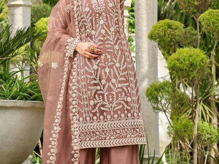 Copper Brown Stone & Cording Work Festive Palazzo Suit - Emponline For Discount