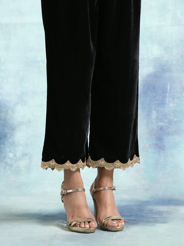 trueBrowns Black Velvet Lace Pant Online Sale