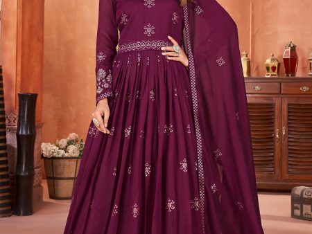 Wine Purple Festive Embroidered Art Silk Anarkali Suit - Emponline For Cheap