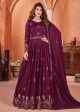 Wine Purple Festive Embroidered Art Silk Anarkali Suit - Emponline For Cheap