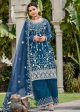 Prussian Blue Stone & Cording Work Festive Palazzo Suit - Emponline Fashion