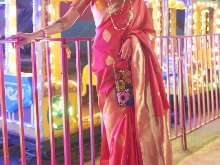 Beautiful Hot Pink Handloom Weaving Silk Saree - Emponline Cheap