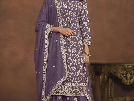 Faux Georgette Purple Embroidered Festive Salwar Suit - Emponline Online Sale